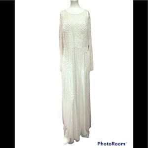 Adrianna Papell long sleeve beaded gown